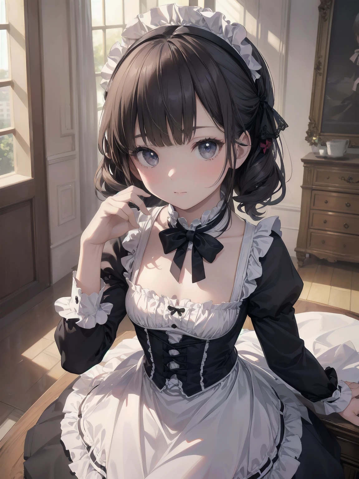 (Highest quality、16K、masterpiece、Ultra-high resolution、Victorian era、Photorealistic:1.2)、A delicate ta girl, aged 13、Cute poses of a loliaid、