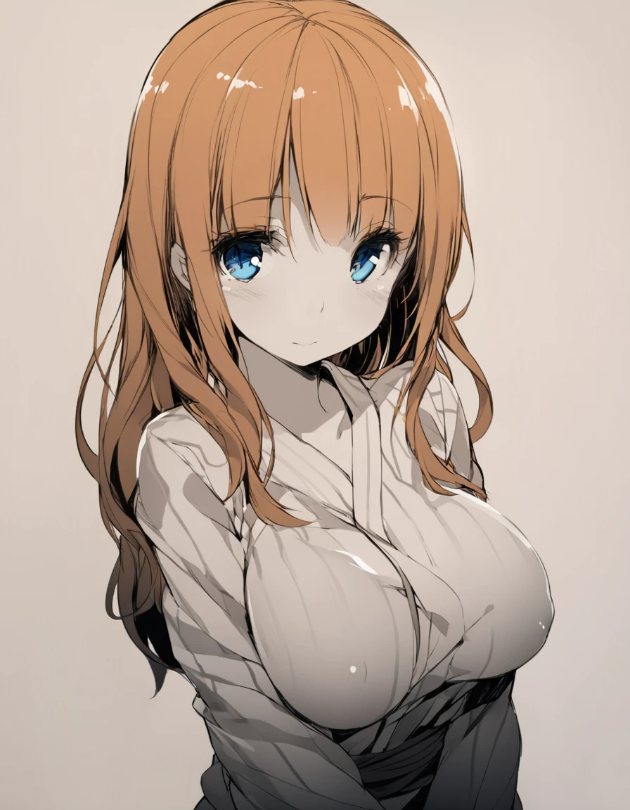 One angel wearing a yukata after a hot spring bath(:1.5)(Small body) (Orange Hair:1.5)(eyelash:1.2) (Mid-length hair:1.4), (Blue eyes)(Big Breasts:1.3)High Contrast Expose