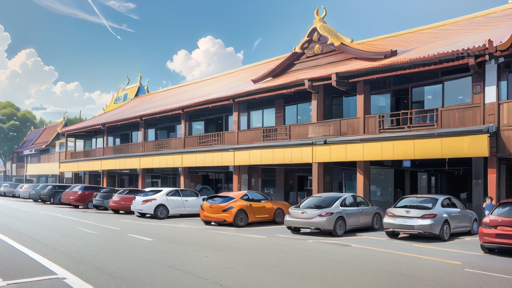 (commercial building:1.5),road ,(รถวิ่งบนนroad:1.6) capital landscape:1.5 ,(Many cars:1.5)