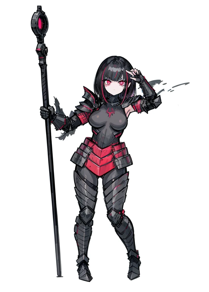 1girl ,pink eye,red eye,black hair ,beautiful clothes, armor, (high resolution, high detail, best quality),blank background, alone, medium breasts,gentle, attentive, dedicated