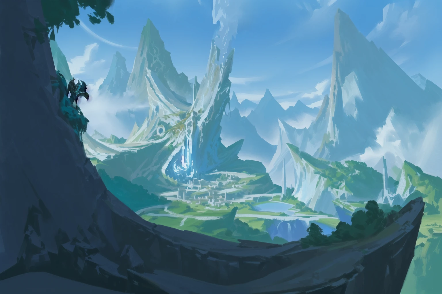 There is a cartoon，There is a mountain in the painting，A castle in the background, Concept World Art, Concept Art. Epic Landscapes, Concept Art world, environment Concept Art, Concept Art!, 2d Concept Art, environmental Concept Art, high resolution Concept Art, pristine Concept Art, Concept Art scene, Dota! matte painting Concept Art, digital painting Concept Art, epic Concept Art
