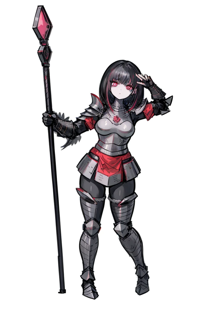 1girl ,pink eye,red eye,black hair ,beautiful clothes, armor, (high resolution, high detail, best quality),blank background, alone, medium breasts,gentle, attentive, dedicated