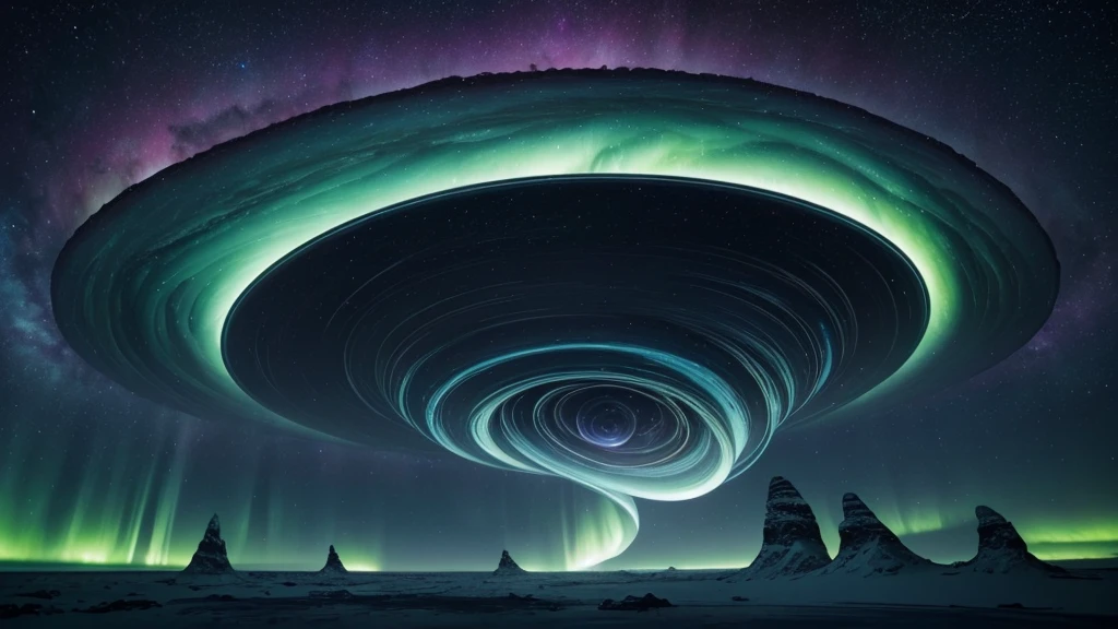 A mesmerizing, alien landscape unfurling in a loop, showcasing a vast expanse of otherworldly terrain, swirling auroras, and towering crystalline structures, all under a sky painted with cosmic hues.