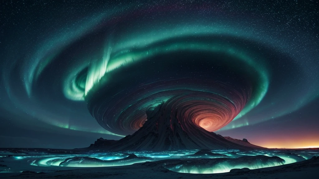 A mesmerizing, alien landscape unfurling in a loop, showcasing a vast expanse of otherworldly terrain, swirling auroras, and towering crystalline structures, all under a sky painted with cosmic hues.