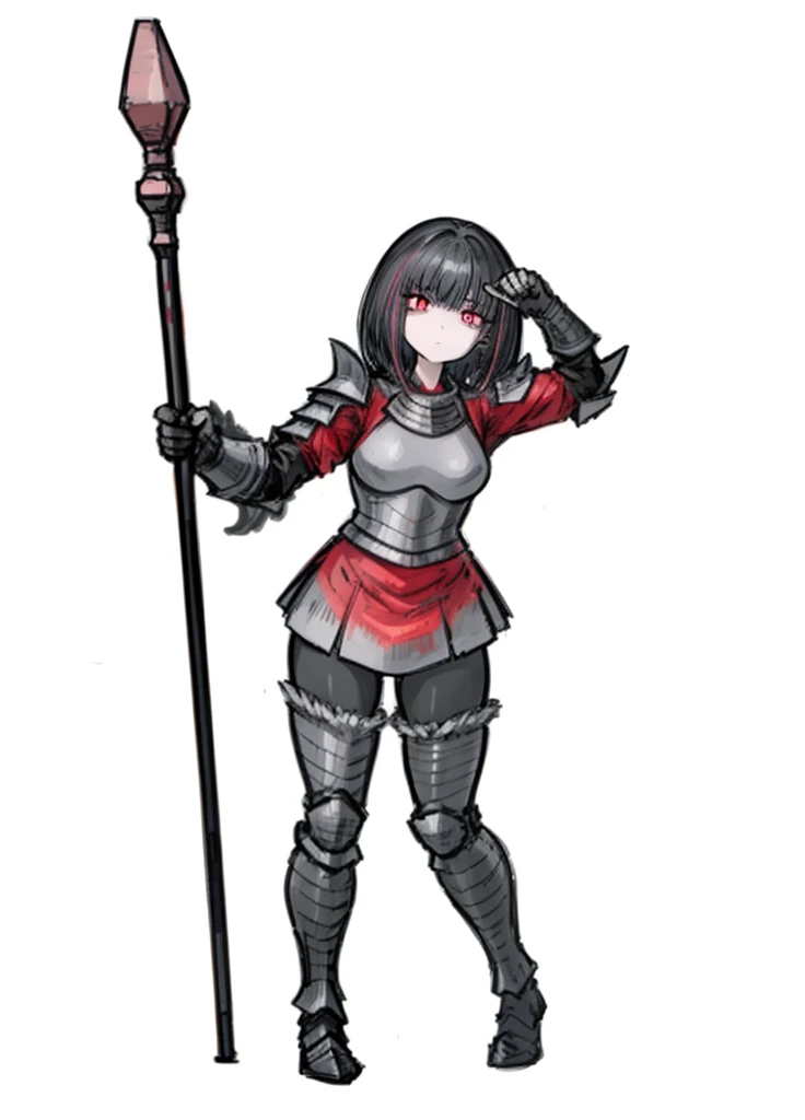 1girl ,pink eye,red eye,black hair ,beautiful clothes, armor, (high resolution, high detail, best quality),blank background, alone, medium breasts,gentle, attentive, dedicated