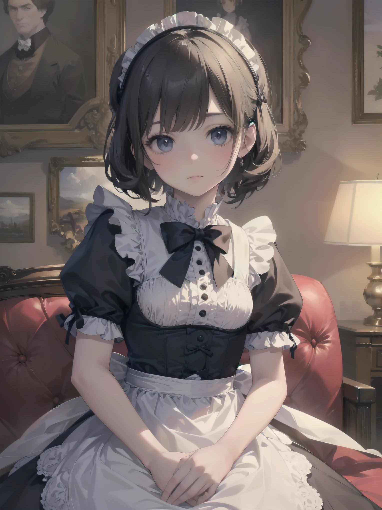 (Highest quality、16K、masterpiece、Ultra-high resolution、Victorian era、Photorealistic:1.2)、A delicate Lolita girl, aged 13、Loli Maid、