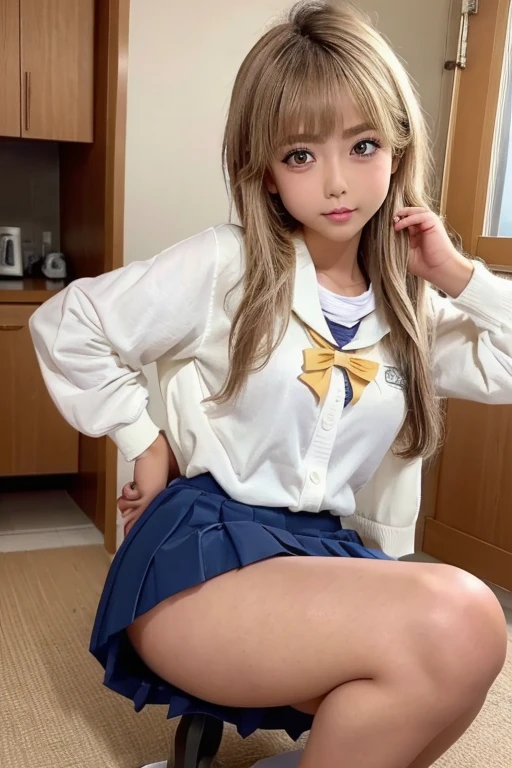 ((I get a tan))、((Tanned Gal))、one girl,(Blonde)、 (A beauty girl, Delicate girl:1.3), (:1.3), break, Browsing Caution,((masterpiece:1.1)), (16K resolution),(RAW Photos),(Highest quality:1.5), (Ultra-high resolution:1.6), Single-lens reflex digital camera,Extremely sharp focus,Completely naked, (Realistic),Image Clarification,(Cute 13 year old girl), Baby Face, Round and small face,(Browsing Caution:1.3),Highly detailed high level beautiful Japanese girls,Highly detailed face,Perfect Anatomy,(Very seductive appearance),(Moist and shining eyes), Squat, (Spread your legs:1.1),(Spread your legs wide:1.1), (Under the skirt:1.3),(Panty Lift:1.2),(Show me the vagina:1.4),hands on knees,Real human skin, (Angle from the front), Short skirt, Japanese school girl uniform, Sailor suit, whole body,Embarrassing,Looking at the audience,(Random hairstyle :1.2),Field,grassland,Raise one hand