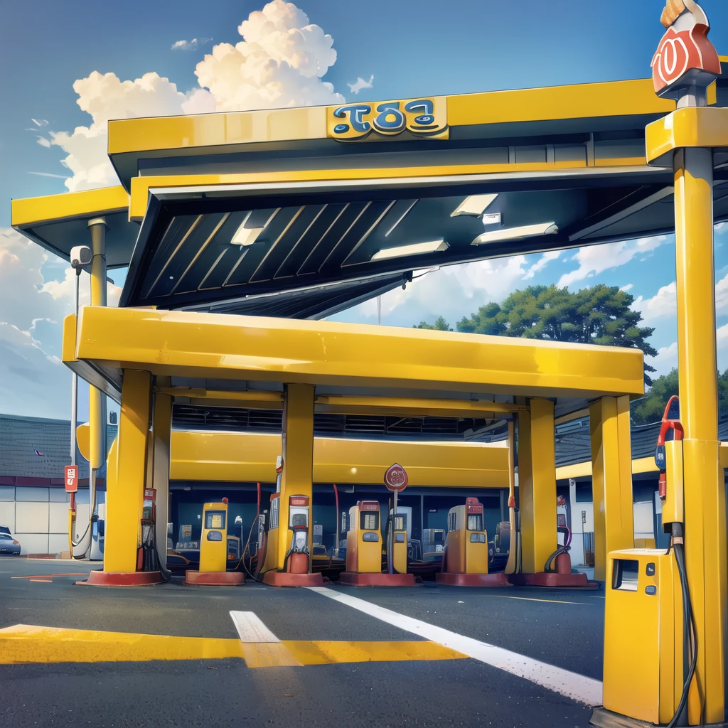 (gas station:1.5),road ,(รถวิ่งบนนroad:1.6) capital landscape:1.5 ,(Many cars:1.5)