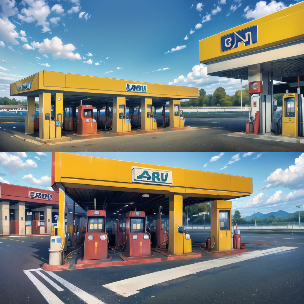 (gas station:1.5),road ,(รถวิ่งบนนroad:1.6) capital landscape:1.5 ,(Many cars:1.5)