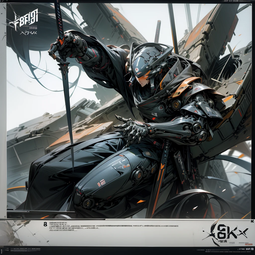 There is a woman in a futuristic suit holding a sword, anime concept hdr anime macmanus, Fractal robot ninja background, Bad guy anime 8k, Stunning 8K character concept art, High quality digital concept art, Raymond Swanland's Style, Hard Edge concept art, Concept Art Wallpaper 4K, warrior, CG Artist, Cool mech style
