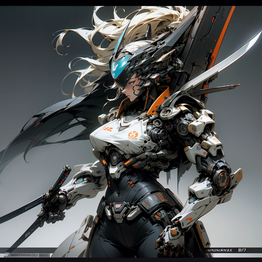 There is a woman in a futuristic suit holding a sword, anime concept hdr anime macmanus, Fractal robot ninja background, Bad guy anime 8k, Stunning 8K character concept art, High quality digital concept art, Raymond Swanland&#39;s Style, Hard Edge concept art, Concept Art Wallpaper 4K, warrior, CG Artist, Cool mech style