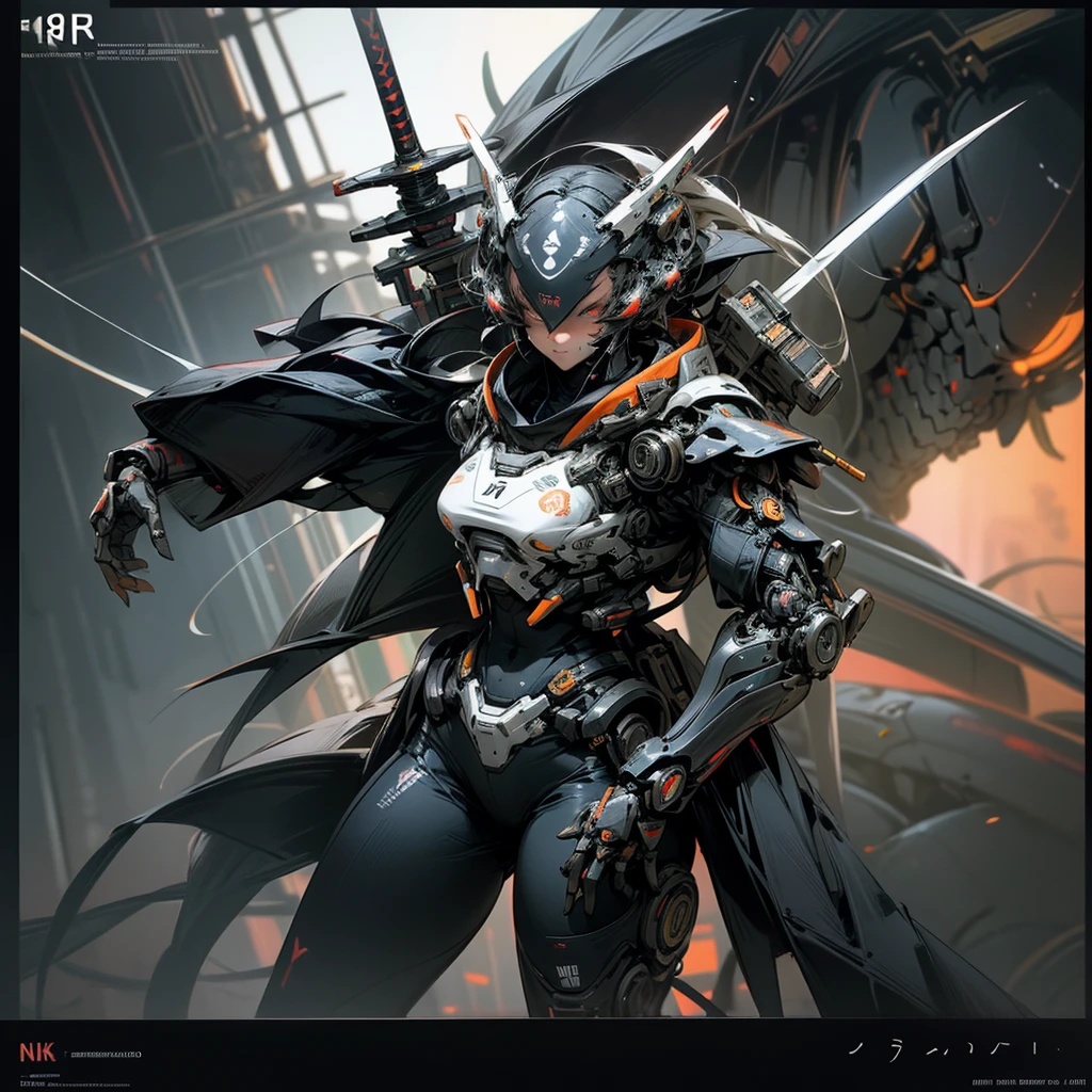 There is a woman in a futuristic suit holding a sword, anime concept hdr anime macmanus, Fractal robot ninja background, Bad guy anime 8k, Stunning 8K character concept art, High quality digital concept art, Raymond Swanland&#39;s Style, Hard Edge concept art, Concept Art Wallpaper 4K, warrior, CG Artist, Cool mech style