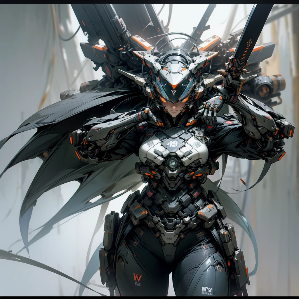 There is a woman in a futuristic suit holding a sword, anime concept hdr anime macmanus, Fractal robot ninja background, Bad guy anime 8k, Stunning 8K character concept art, High quality digital concept art, Raymond Swanland&#39;s Style, Hard Edge concept art, Concept Art Wallpaper 4K, warrior, CG Artist, Cool mech style