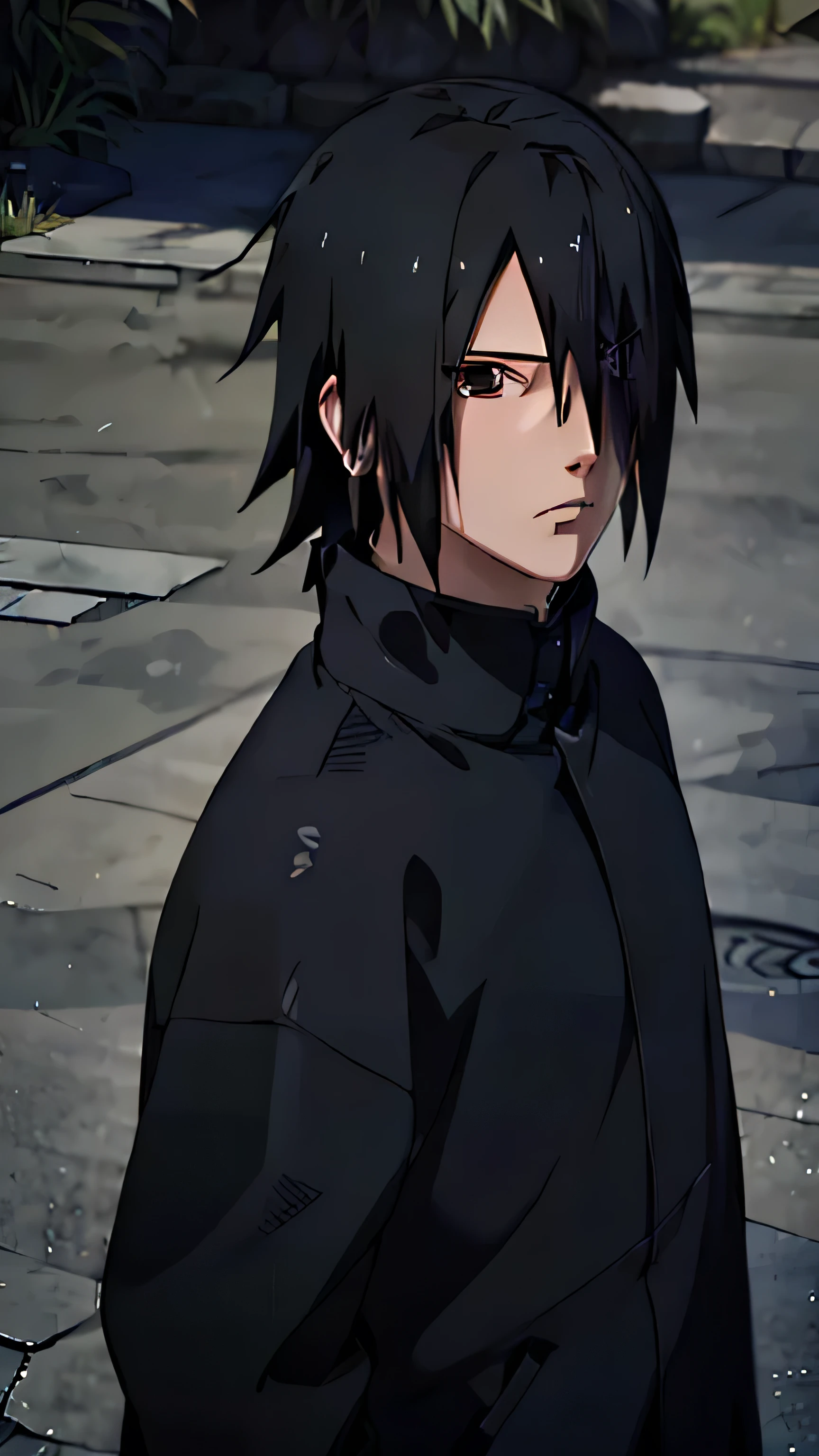 masterpiece, One Man, Great style, sasuke uchiha, Upper body naked, sasuke uchiha, Close ~ eyes, Look down,Downward,Under the line of sight,Black Hair, Cool guy,30 years old,game cg,Gaze Down,Looking away
