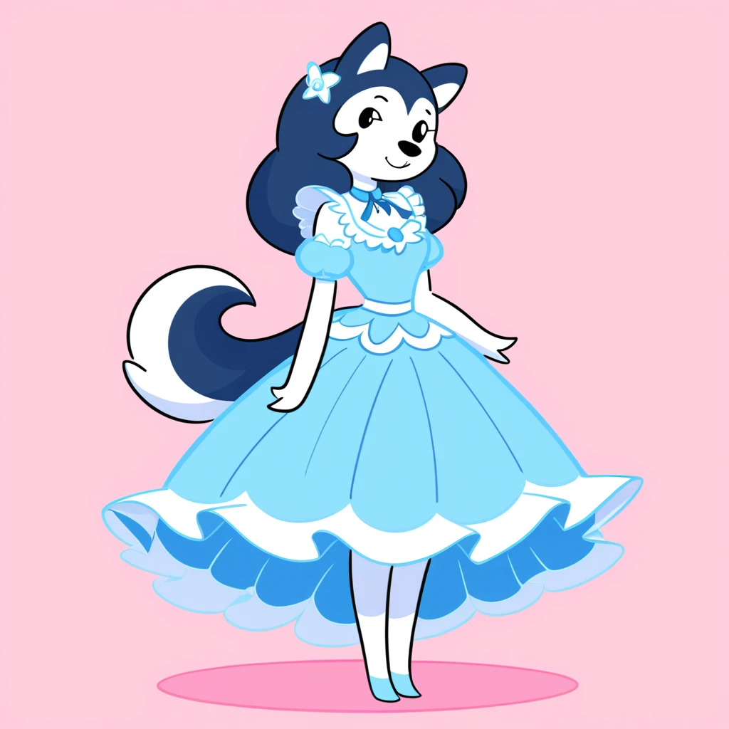 husky in a frilly dress in adventure time art style