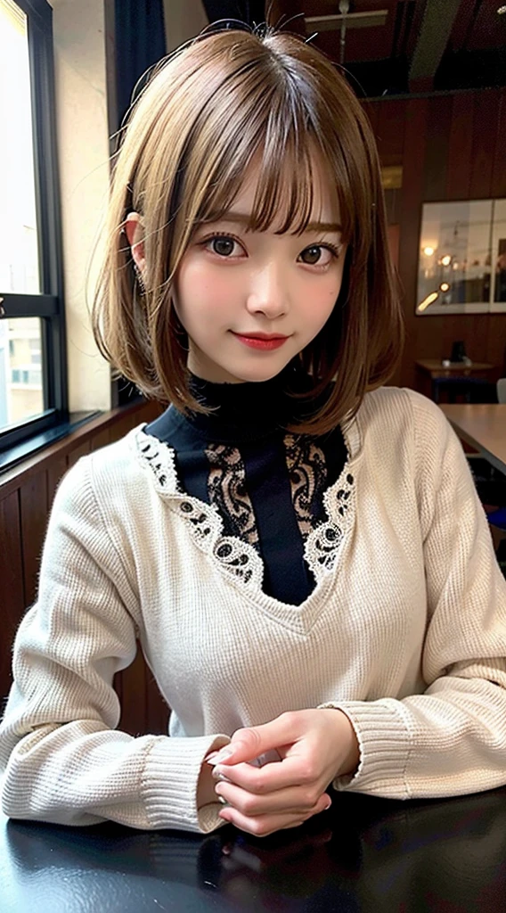 (8K, raw photo:1.2), detailed face and eyes,best quality, Super high resolution, very detailed ,intricate details ,table top ,a cute girl , soft cinematic light, hyper detailing,sharp focus, high quality, blonde hair, bob cut