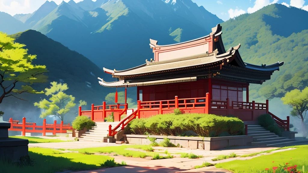 minimalist background, Chinese style, mountain sect, ดอกท้อ ((background:1.8))