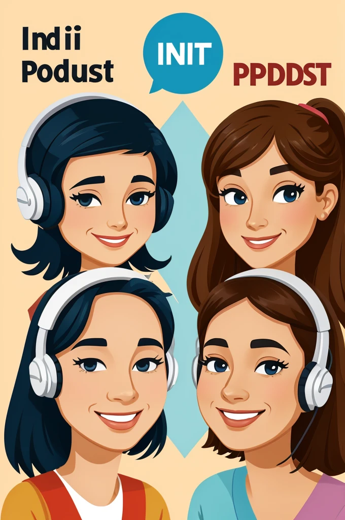 Create a cover for my podcast “Podcast with myself” with women as main characters and in indi cartoon style 