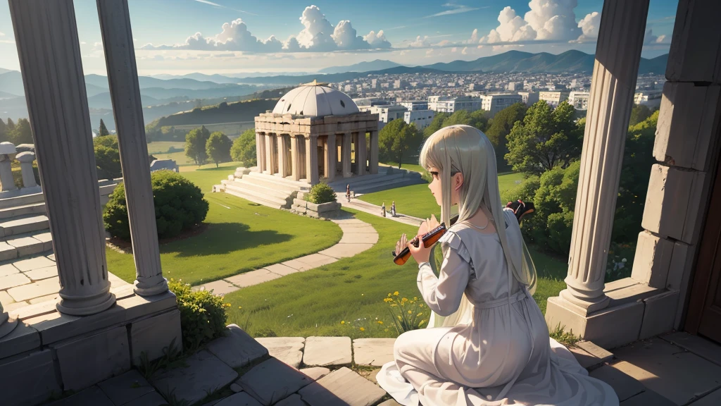 最high quality、high quality、Young Greek God々、Sanctuary Grassland、Long dress、Light-filled、mysterious、Little angels are playing musical instruments here and there、Greek temple in the clouds、Skyline、