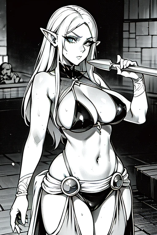 seven age friends of different races. a shy teenelven girl with green hair, wearing futuristic clothing, holding a harp, with a war weapon on her body, full body shot, manga and anime style, (best quality,4k,8k,highres,masterpiece:1.2),ultra-detailed,(realistic,photorealistic,photo-realistic:1.37),detailed face,beautiful detailed eyes,beautiful detailed lips,extremely detailed eyes and face,long eyelashes,intricate details,cinematic lighting,vibrant colors,dramatic atmosphere