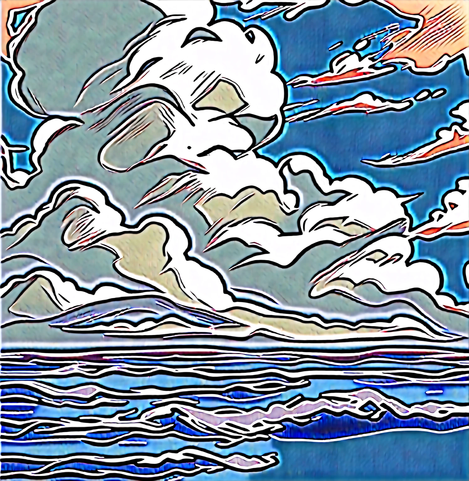 An anime-style beach painting，Cloudy sky，Rough seas, Blue Sea. by Shinkai Makoto, style of Shinkai Makoto, Detailed scenery —width 672, studio glibly Shinkai Makoto, Shinkai Makoto. High Detail, Shinkai Makoto. — 2160 hours, in style of Shinkai Makoto