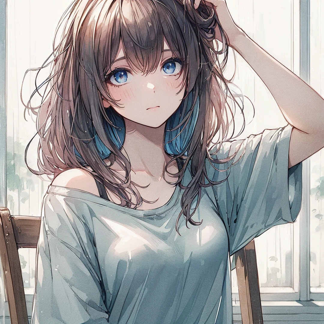 Official art using high-quality hand-drawn watercolor sketch techniques. (best quality,4k,8k,highres,masterpiece:1.2),ultra-detailed,beautiful detailed eyes,A girl with beautiful eyes, everyone, beautiful anime girl, cute anime girl, smooth anime art, anime style, elegant colors, soft lighting, delicate beautiful eyes, very coquettish, (beautiful large breast:1.2), (correct hands:1.2),