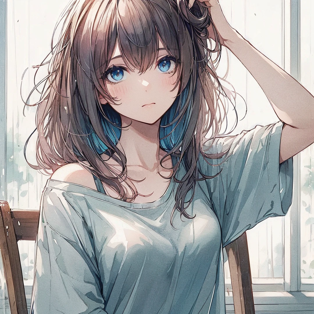 Official art using high-quality hand-drawn watercolor sketch techniques. (best quality,4k,8k,highres,masterpiece:1.2),ultra-detailed,beautiful detailed eyes,A girl with beautiful eyes, everyone, beautiful anime girl, cute anime girl, smooth anime art, anime style, elegant colors, soft lighting, delicate beautiful eyes, very coquettish, (beautiful large breast:1.2), (correct hands:1.2),