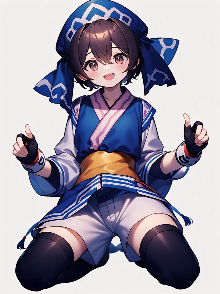 Rimururu, solo, 1girl, white background, smile, open mouth, gloves, simple background, shorts, full body, v, looking at viewer, :d, fingerless gloves, kneeling, white shorts, blush, shoes, hair between eyes, ainu clothes, squatting
((((masterpiece)))), high quality, very_high_resolution, large_filesize, full color, masterpiece, best quality,4k,8k,