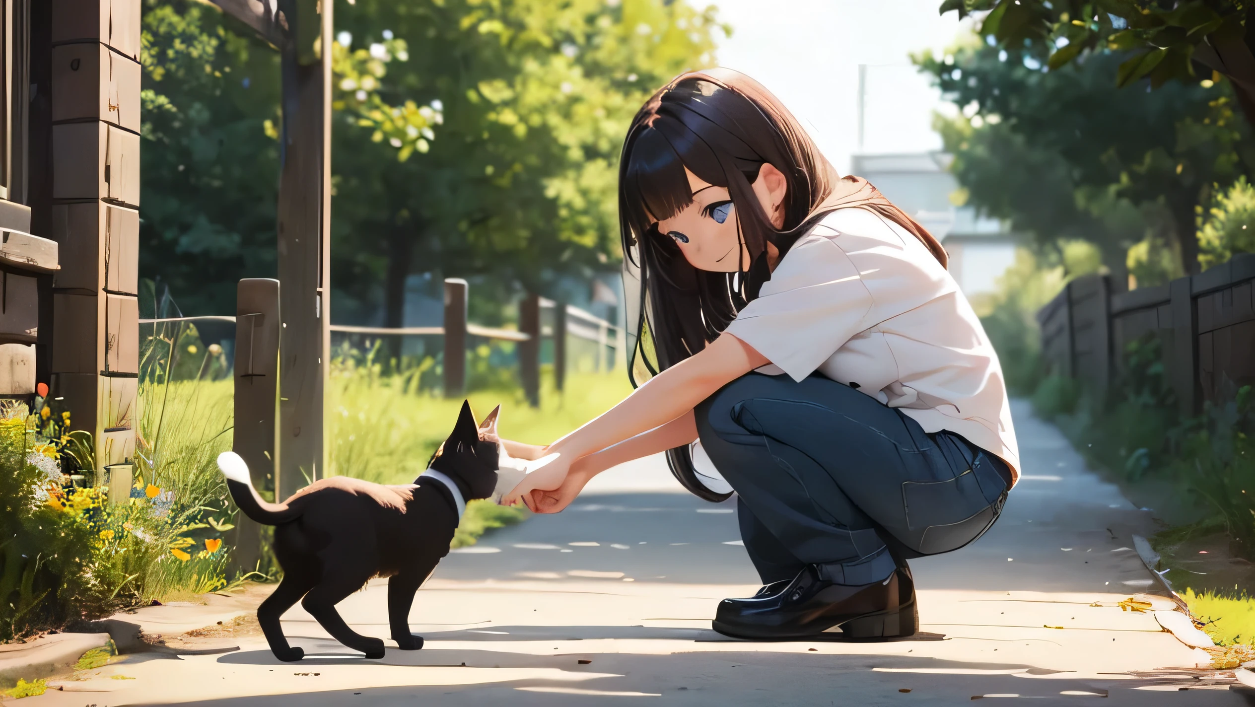 Beautiful girl playing with a cat Your smile is cute