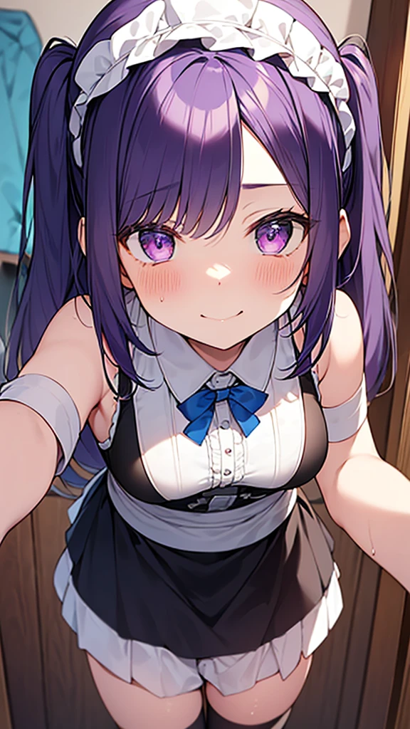 最high quality, high quality, Super detailed, 32k, Ultra-detailed details, 2 girls, With maid(only, The cute face of my little sister that I stole from her, beautiful purple hair, Beautiful purple eyes, Big Breasts, A light smile, Red eyes, Off-the-shoulder sleeveless Summer clothes, Summer casual maid clothes, Short skirt, Blue and white color striped underwear, Black knee socks, My crotch is wet with love juice, 18-year-old,cute),  Sister with her face peeled off(only, 13 years old, A grotesque face with the skin peeled off, Facial muscles are fully exposed, Chest is medium, , Lady), {{The maid had a terrible burn on her face and was lamenting it when her master&#39;s sister used her power to rip the face off and stick it onto the maid&#39;s face, taking on the sister&#39;s face.、The maid is happy and the sister is dead}}, The maid is a mature cute face and the sister has no face. The maid is standing., My sister sits in a chair, Brother witnesses the face-stealing incident, NSFW