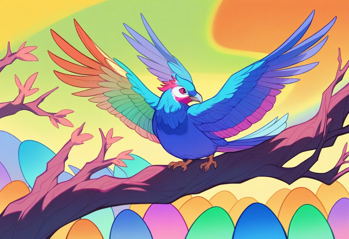 Brightly colored bird perched on a tree branch、Beautiful colorful、Long colorful bird、Colorful、Beautiful and colorful、Beautiful and vibrant colors、Colourful and detailed、Painted in bright watercolors、Colorful eggs、Vibrant and realistic colors、Surreal Bird、Cute colorful adorable、Beautiful Nature、Great colors、Beautiful colors