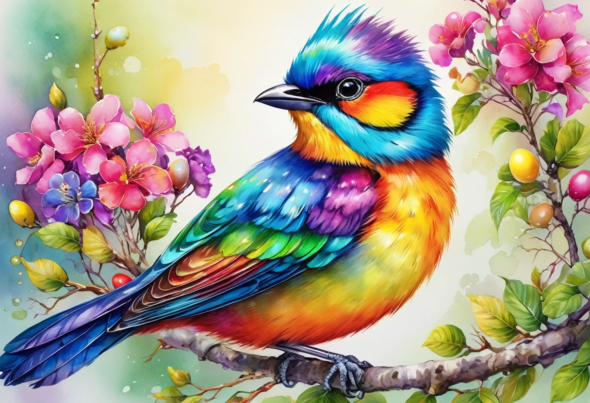 Brightly colored bird perched on a tree branch、Beautiful colorful、Long colorful bird、Colorful、Beautiful and colorful、Beautiful and vibrant colors、Colourful and detailed、Painted in bright watercolors、Colorful eggs、Vibrant and realistic colors、Surreal Bird、Cute colorful adorable、Beautiful Nature、Great colors、Beautiful colors