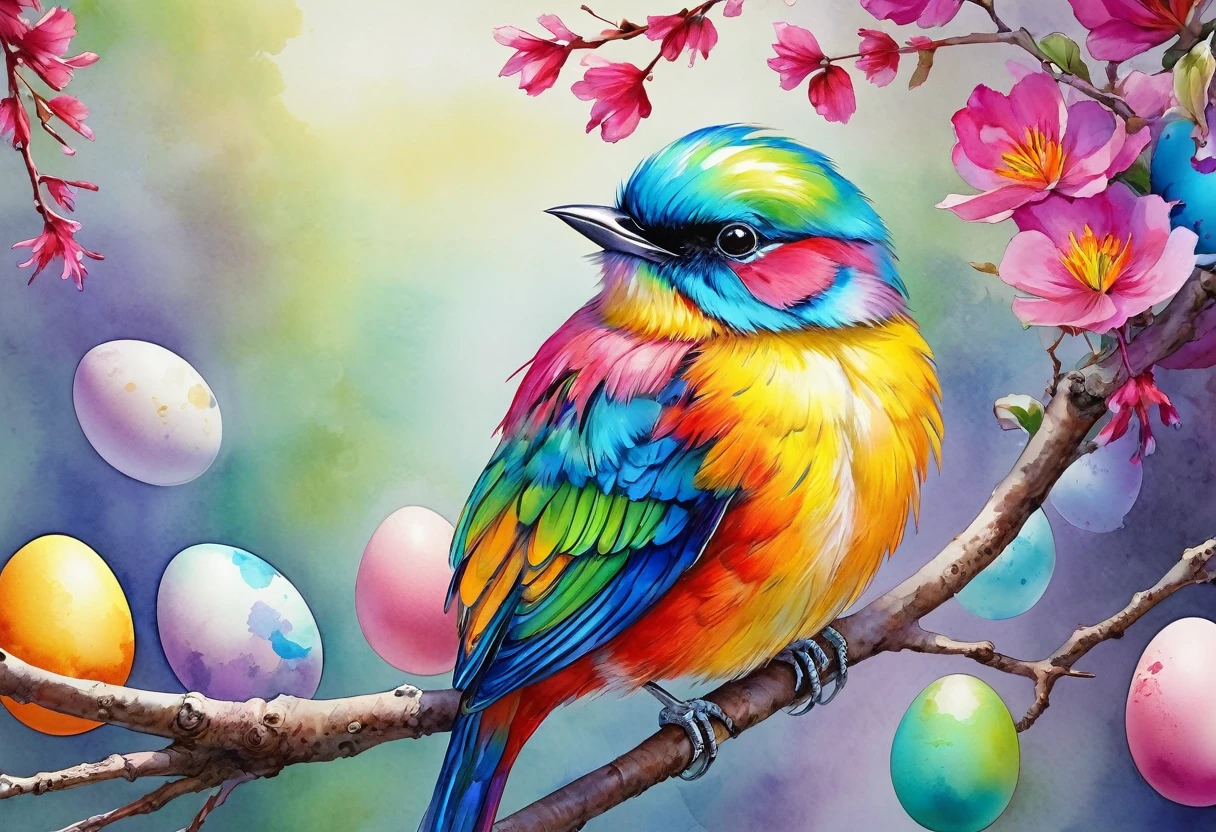 Brightly colored bird perched on a tree branch、Beautiful colorful、Long colorful bird、Colorful、Beautiful and colorful、Beautiful and vibrant colors、Colourful and detailed、Painted in bright watercolors、Colorful eggs、Vibrant and realistic colors、Surreal Bird、Cute colorful adorable、Beautiful Nature、Great colors、Beautiful colors