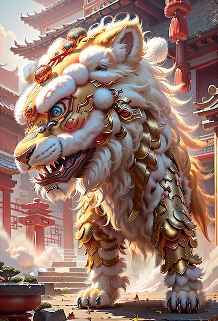 Traditional Chinese Lion Dance,Chinese awaken the lion,Chinese Lion Dance,Golden fur,cute furry,Beautiful and detailed digital artwork,cute digital painting,4k highly detailed digital art,8k high quality, Detailed art,niedliche Detailed artwerke,digital painting with many details,delightful digital art,sophisticated digital art,Lion detailed,high detailed digital art。 (​masterpiece+best quality+high level of detail), A true representation of award-winning photography+Reproduce the best visual effects, Perfect shot, Get eye-catching movie posters! Clear focus, depth of field。