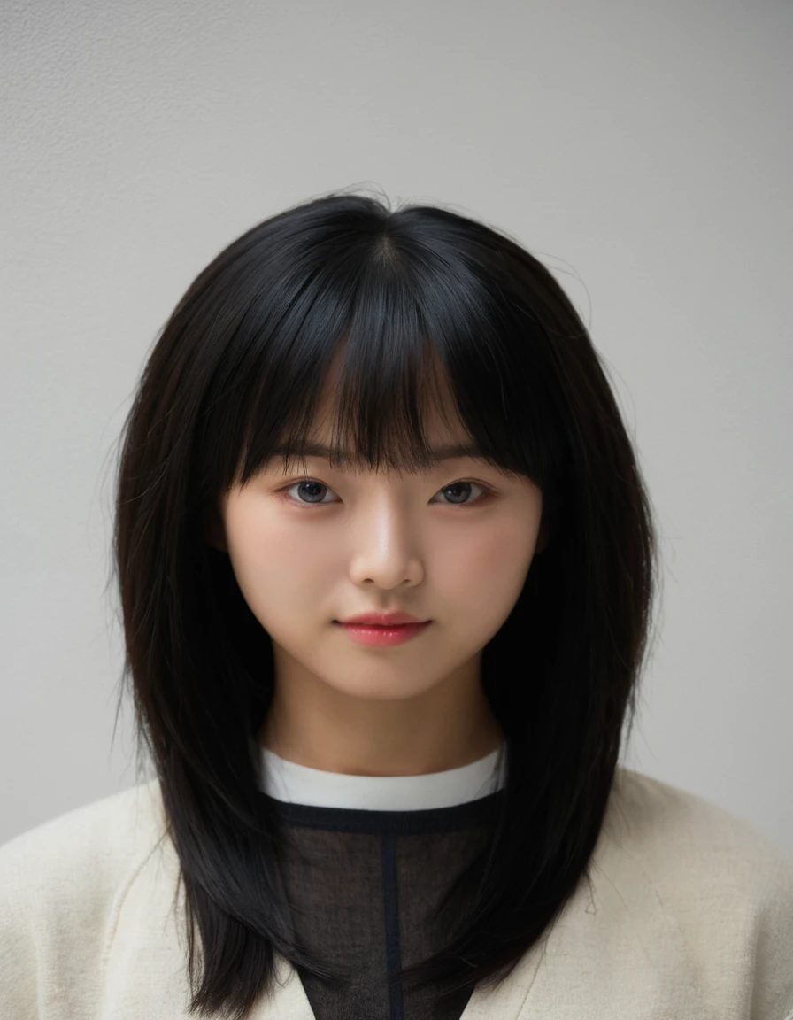 Best Quality, 8k, Masterpiece, (Portrait: 1.3), (photo realistic:1.4), (hyper realistic:1.4), Sharp Focus, looking at viewer, (smoother lighting:1.1), (increase cinematic lighting quality:0.9), realistic lighting, backlighting, light on face, ray trace, (brightening light:1.2), (Increase quality:1.4), sharp detail, (best quality real texture skin:1.4), finely detailed eyes, black_eyes, finely detailed face, 25 year old Korean woman