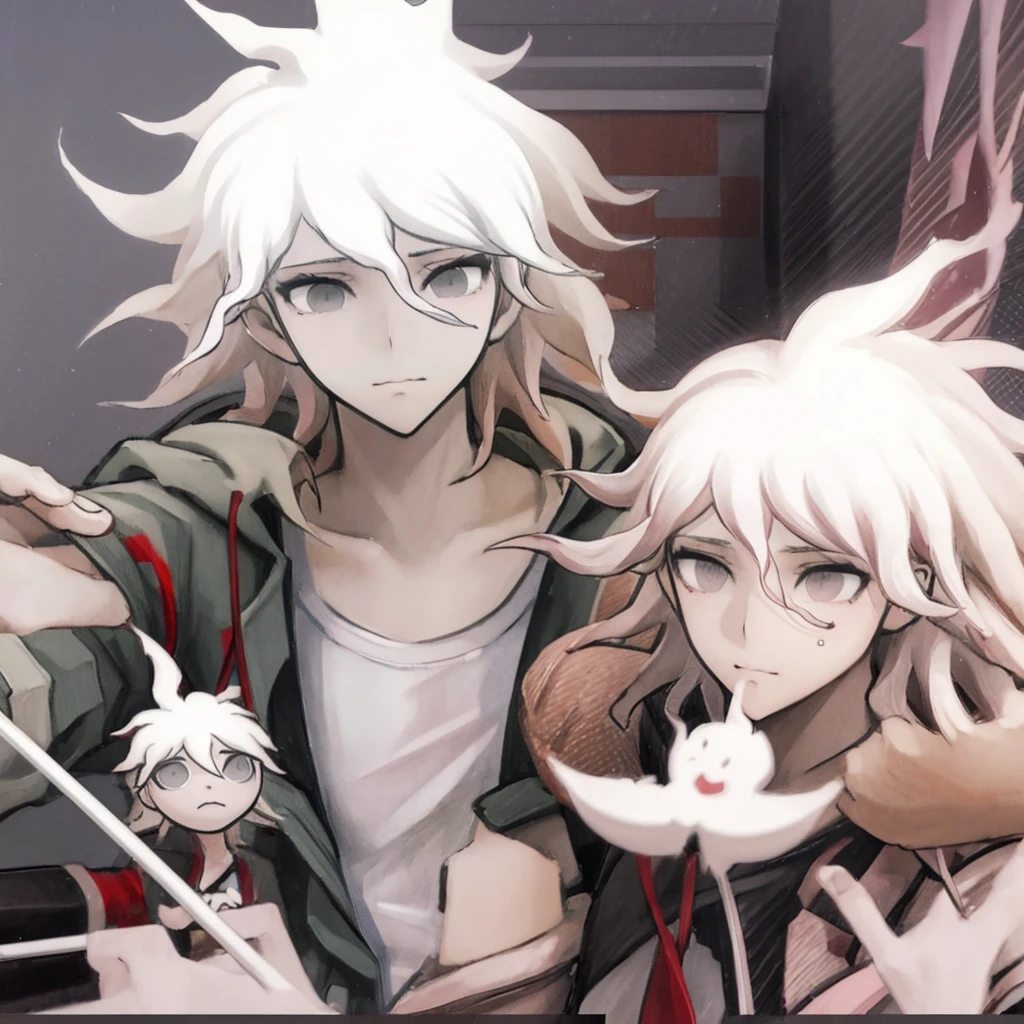 Yandere simulator, portrait, Nagito Komaeda, 3D like in yandere simulator, ID PORTRAIT, man, boy, Nagito Komaeda, male style