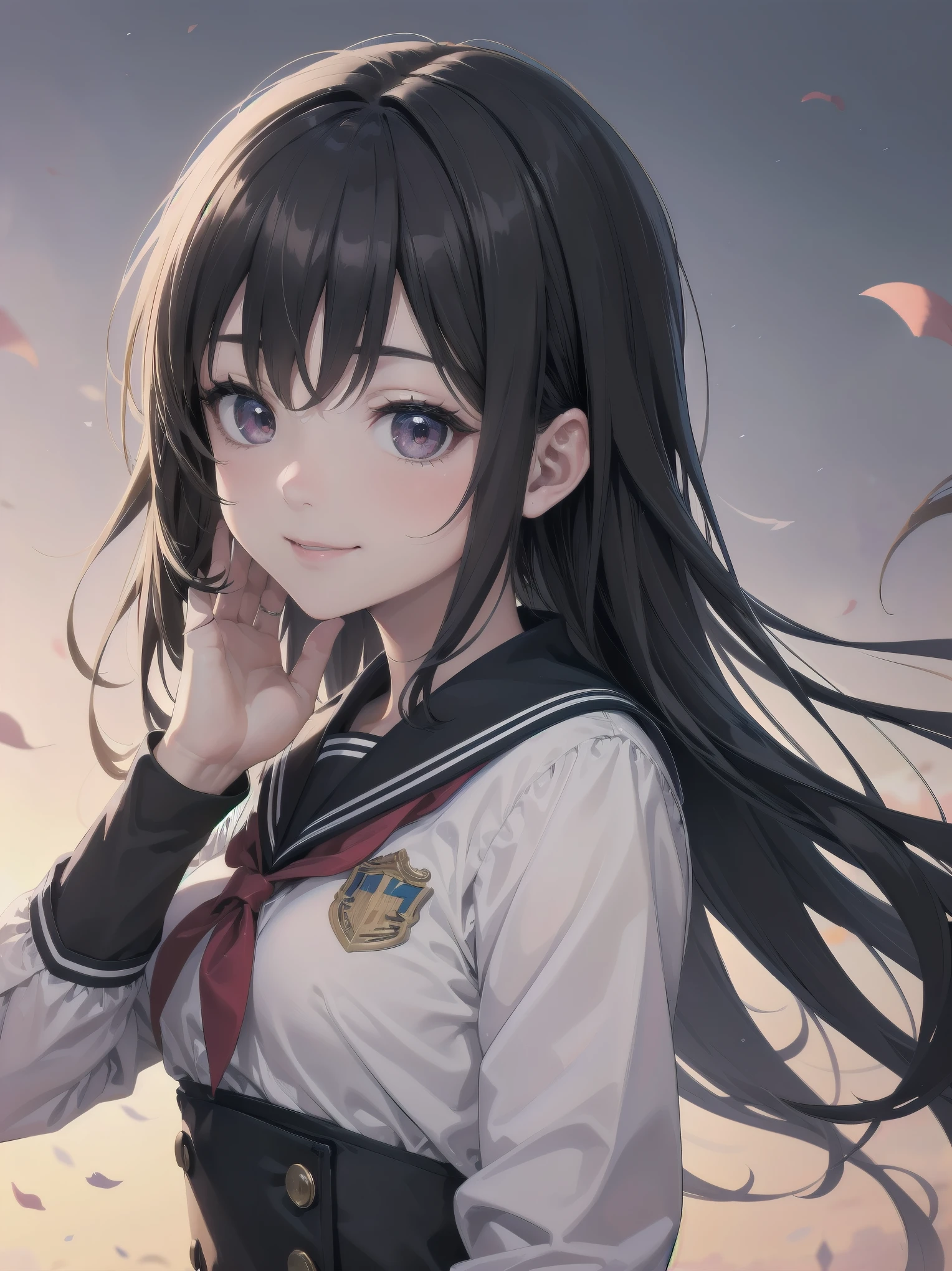 Masterpiece of detail, top quality, 1 girl, 独奏, Enhanced Dynamic Perspective，Cute pretty beautiful girl，Brand JK uniform，Look at me and smile，Simple Background，Masterpieces，high quality，16K resolution，Super quality，Accurate，Cinema Lighting，