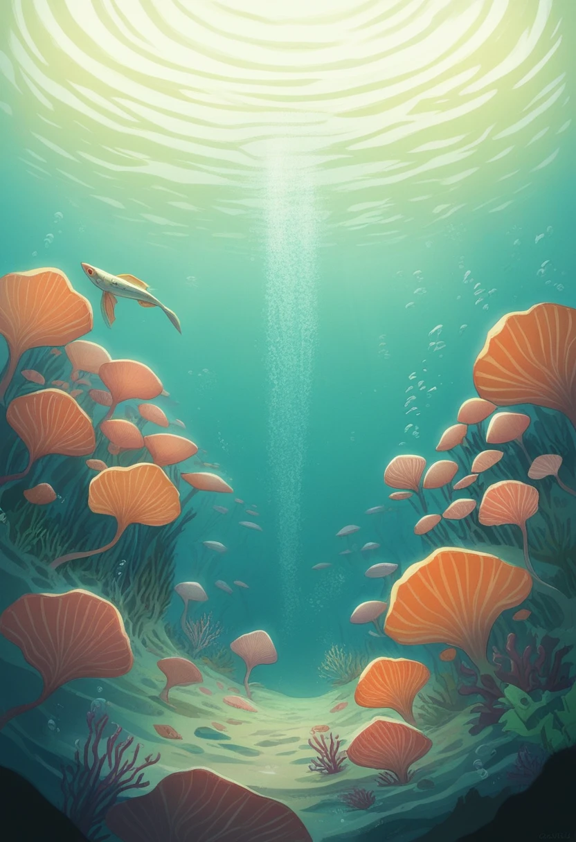 A detailed aerial view of an underwater Reptilian city, with organic and fluid structures constructed of reinforced coral, bioluminescent ceramics and energetic algae. Integrating harmoniously into the marine environment, the buildings have spiral shapes and clear glass windows that reveal the colorful marine life around them. Highlight for the Underwater Center, a bright coral dome with water gardens and climate control systems, where sea creatures swim freely among bioluminescent constructions. The city is protected by energetic impact-absorbing algal barriers and high-pressure water cannons installed in strategic towers to defend against underwater threats.."