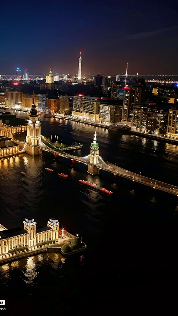 bird eye over the capital at night, ภาพรายละเอียดสูง 4k, 8k, สมจริงมาก, ภาพชิ้นเอก