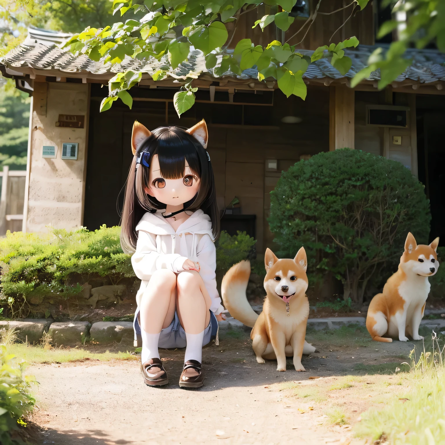 Shiba Inu girl rural scenery