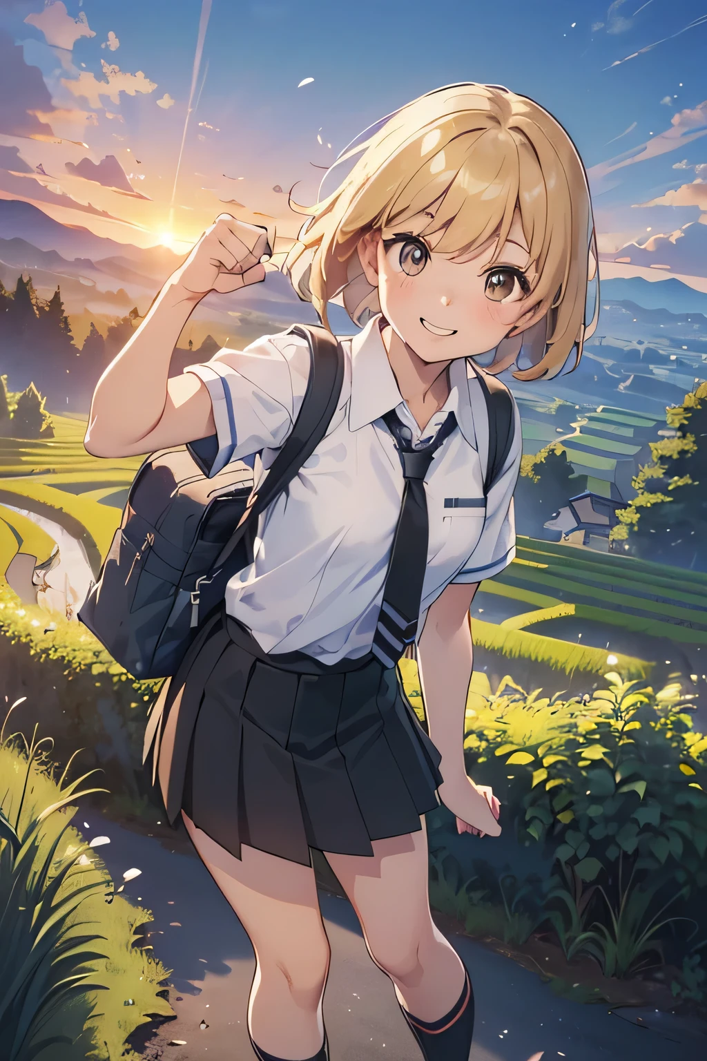 ((Highest quality, 4K, masterpiece: 1.3)), ((High Resolution)),((It's wonderful)),((Japan countryside:1.2)),((Japan countryside:1.2)),((Japan countryside:1.2)),((Japan countryside:1.2)),((Japanese mountain trails and rice terraces:1.2)),((Standing at the bus stop:1.2)),((Standing at the bus stop:1.2)),(Do not split frames),(Do not split),(Do not split),(sunset:1.2),(sunset:1.2),(sunset:1.2),(sunset:1.2),(One woman:1.8),(One woman:1.8),(One woman:1.8),(One woman:1.8),(One woman:1.8),((dutch angle shot:1.2)),((dutch angle shot:1.2)),((medium wide shot:1.2)),((medium wide shot:1.2)),((medium wide shot:1.2)),((upper body shot:1.2)),((upper body shot:1.2)),((upper body shot:1.2)),((upper body shot:1.2)),((shoot from above:1.2)),((shoot from above:1.2)),((school uniform, short sleeve shirt:1.2)),((school uniform, short sleeve shirt:1.2)),((school uniform, short sleeve shirt:1.2)),(tie:1.4),(tie:1.4),(tie:1.4),((Fluttering checkered skirt:1.2)),((Fluttering checkered skirt:1.2)),((Fluttering checkered skirt:1.2)),((Black ankle socks:1.3)),((Black ankle socks:1.3)),((Black ankle socks:1.3)),((Trekking shoes:1.2)),(School Bags),(School Bags),(School Bags),(School Bags),((Stand with your feet shoulder-width apart and your knees slightly bent:1.2)),((Stand with your feet shoulder-width apart and your knees slightly bent:1.2)),((Stand with your feet shoulder-width apart and your knees slightly bent:1.2)),((Stand with your feet shoulder-width apart and your knees slightly bent:1.2)),((Stand with your feet shoulder-width apart and your knees slightly bent:1.2)),((face focus:1.4)),((face focus:1.4)),((face focus:1.4)),((face focus:1.4)),((model posing:1.2)),((model posing:1.2)),((model posing:1.2)),((model posing:1.2)),((model posing:1.2)),((model posing:1.2)),(A cool expression in the wind:1.2),(A cool expression in the wind:1.2),(A cool expression in the wind:1.2),((A big smile:1.2)),((A big smile:1.2)),((fist bump:1.4)),((fist bump:1.4)),((fist bump:1.4)),(shoot from side),((Light brown eyes:1.2)),((Light brown eyes:1.2)),((Beautiful highlighted eyes)),((Light brown eyes:1.2)),((Light brown eyes:1.2)),((Beautiful highlighted eyes)),((Light brown eyes:1.2)),((Beautiful highlighted eyes)),((Light brown eyes:1.2)),((Shiny black hair:1.4)),((Shiny black hair:1.4)),((Shiny black hair:1.4)),((Fluffy short bob:1.2)),((Fluffy short bob:1.2)),((Fluffy short bob:1.2)),((Fluffy short bob:1.2)),((Parted bangs)),((Parted bangs)),(Beautiful breasts),Japanese women, 14 years old gravure photo, High Contrast, Aperture F3.2, Focal length 100mm, (((peace sign))),wakame, wakame, wakame, wakame, wakame, wakame, wakame, wakame, wakame, wakame, wakame, wakame, wakame, wakame, wakame, wakame, wakame, wakame, wakame, wakame, wakame, wakame, wakame, wakame, wakame 
