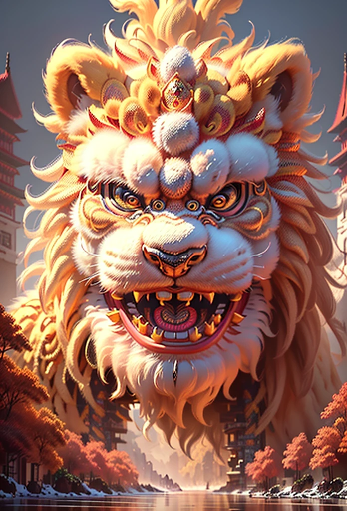 Traditional Chinese Lion Dance,Chinese awaken the lion,Chinese Lion Dance,Golden fur,cute furry,Beautiful and detailed digital artwork,cute digital painting,4k highly detailed digital art,8k high quality, Detailed art,niedliche Detailed artwerke,digital painting with many details,delightful digital art,sophisticated digital art,Lion detailed,high detailed digital art。 (​masterpiece+best quality+high level of detail), A true representation of award-winning photography+Reproduce the best visual effects, Perfect shot, Get eye-catching movie posters! Clear focus, depth of field。