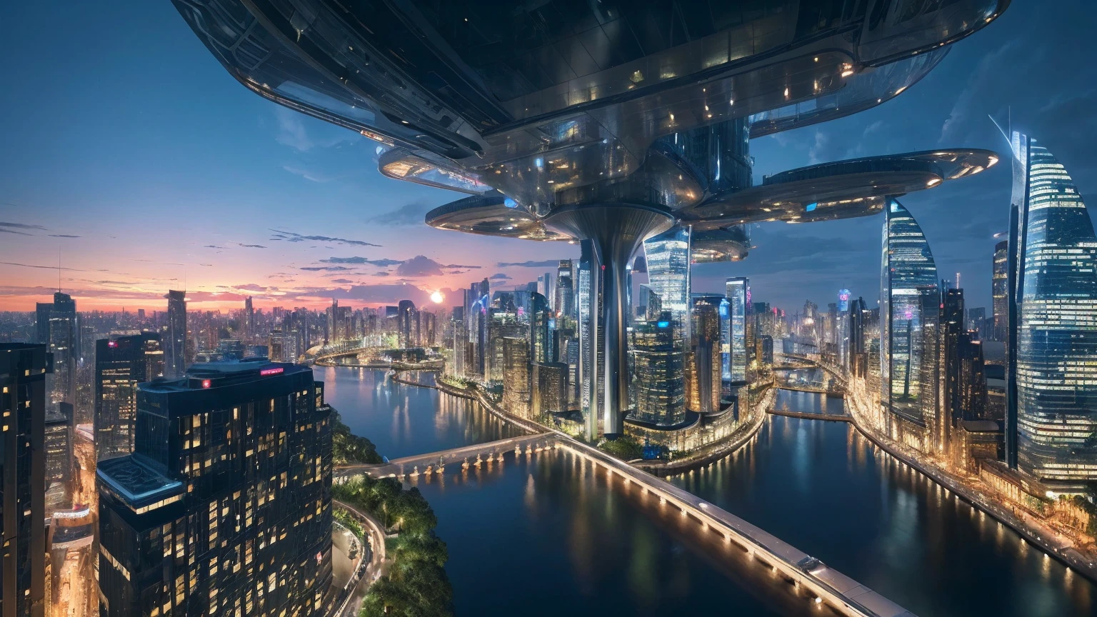 (Best quality,4K,8K,A high resolution,Masterpiece:1.2),Ultra-detailed,(Realistic,Photorealistic,photo-realistic:1.37),Futuristic floating city,Futuristic technology,Huge urban high-tech tablet platform,Airship,Floating in the sky,Futuristic city,Small airships around,High-tech hemispherical platform,Colorful lights,Advanced architecture,modernn architecture,skyscrapper,Access the cloud,Scenic beauty,view over city,Impressive design,Blend seamlessly with nature,energetic and vibrant atmosphere,Futuristic transportation system,Parking is suspended,Transparent path,Lush greenery,Sky gardens,cascading waterfalls,Magnificent skyline,reflections on the water,Sparkling river,Architectural innovation,futuristic skyscrapers,Transparent dome,The shape of the building is unusual,Elevated walkway,Impressive skyline,Glowing lights,Futuristic technology,Minimalist design,Scenic spots,Panoramic view,Cloud Piercing Tower,Vibrant colors,epic sunrise,epic sunset,Dazzling light display,magical ambiance,The future city,Urban Utopia,LuxuryLifestyle,Innovative energy,sustainable development,Smart city technology,Advanced infrastructure,Tranquil atmosphere,Nature and technology live in harmony,Awesome cityscape,Unprecedented urban planning,Architecture connects seamlessly with nature,High-tech metropolis,A cutting-edge engineering marvel,The future of urban living,Visionary architectural concept,Energy-efficient buildings,Harmony with the environment,A city floating above the clouds,Utopian dreams become reality,The possibilities are endless,State-of-the-art transportation network,Green energy integration,Innovative materials,Impressive holographic display,Advanced communication system,Breathtaking aerial view,Quiet and peaceful environment,Modernist aesthetics,Ethereal beauty