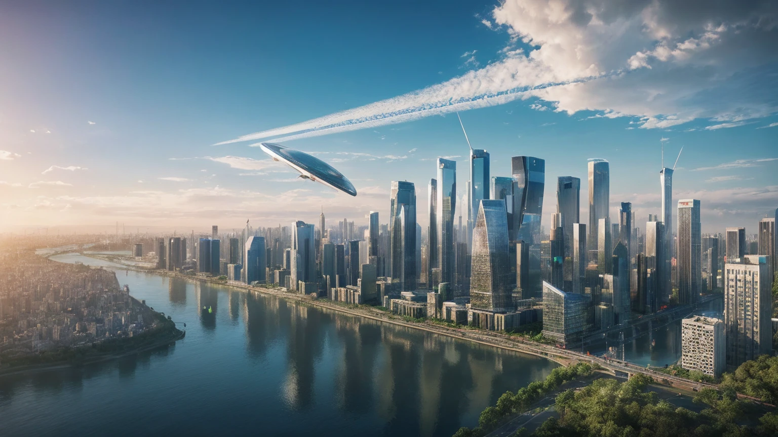 (Best quality,4K,8K,A high resolution,Masterpiece:1.2),Ultra-detailed,(Realistic,Photorealistic,photo-realistic:1.37),Futuristic floating city,Futuristic technology,Huge urban high-tech tablet platform,Airship,Floating in the sky,Futuristic city,Small airships around,High-tech hemispherical platform,Colorful lights,Advanced architecture,modernn architecture,skyscrapper,Access the cloud,Scenic beauty,view over city,Impressive design,Blend seamlessly with nature,energetic and vibrant atmosphere,Futuristic transportation system,Parking is suspended,Transparent path,Lush greenery,Sky gardens,cascading waterfalls,Magnificent skyline,reflections on the water,Sparkling river,Architectural innovation,futuristic skyscrapers,Transparent dome,The shape of the building is unusual,Elevated walkway,Impressive skyline,Glowing lights,Futuristic technology,Minimalist design,Scenic spots,Panoramic view,Cloud Piercing Tower,Vibrant colors,epic sunrise,epic sunset,Dazzling light display,magical ambiance,The future city,Urban Utopia,LuxuryLifestyle,Innovative energy,sustainable development,Smart city technology,Advanced infrastructure,Tranquil atmosphere,Nature and technology live in harmony,Awesome cityscape,Unprecedented urban planning,Architecture connects seamlessly with nature,High-tech metropolis,A cutting-edge engineering marvel,The future of urban living,Visionary architectural concept,Energy-efficient buildings,Harmony with the environment,A city floating above the clouds,Utopian dreams become reality,The possibilities are endless,State-of-the-art transportation network,Green energy integration,Innovative materials,Impressive holographic display,Advanced communication system,Breathtaking aerial view,Quiet and peaceful environment,Modernist aesthetics,Ethereal beauty