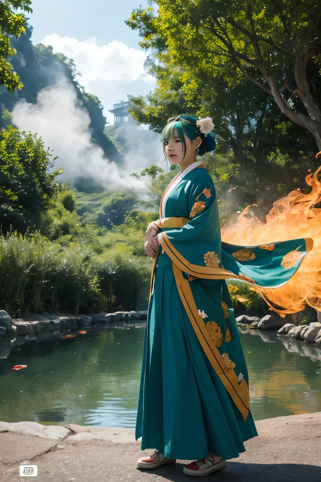 Green Hair、kimono、princess、water面、water、water滴、sacred、Gorgeous、Dancing,黄青color,enamel,agate,肌colorの世界,ブラッドブルーメイデン 32k(masterpiece,Kilo,Aoyama Pond,Hyper HD,32k)長く流れるような明るい青colorの髪,Blood Pond,bloom, color,Sulky (Post Cock Scarf), Combat Stance, looking at the ground, Long white hair, Floating bright blue, Gold tiara with fire cloud pattern, 中国の長袖の金絹のバーガンディcolorの衣服, (Abstract Metaverse Splash:1.2), White background,Peony flower, guardian of vitality(Realistically:1.4),明るい緑colorの髪,Smoke on the road,The background is pure, High resolution, detailed, RAW Photos, sharp, Nikon D850 film stock photo by Jefferies Lee 4 Kodak Portra 400 camera F1.6 shots, 豊かなcolor彩, Ultra-realistic vivid textures, Dramatic lighting, Unreal Engine Art Station Trends, Cinestia 800,長く流れるような明るいGreen Hairの少女,giant colorful bubbles、princess、kimono