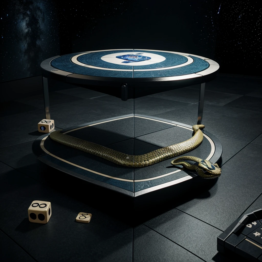 Snake board game is space themed, designed in a grid.