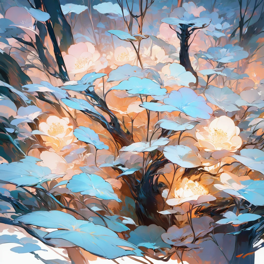 an ancient forest, extremely detailed and high quality digital illustration, 8k resolution, recommended on ArtStation for its sharp focus, dramatic lighting, and highly complex and detailed central composition, inspired by artists like Louis van Baarle, Ilya Kuvshinov, and Studio Ghibli, featuring a soft, watercolor-like KAWAII aesthetic with a warm color palette