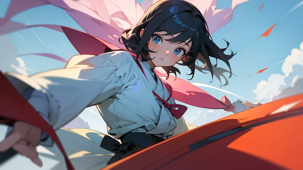 Anime illustration A neat and tidy childhood friend's older sister In town Gray wavy hair, big blue eyes Drooping eyes cardigan school uniform mini skirt Looking up Flat fill