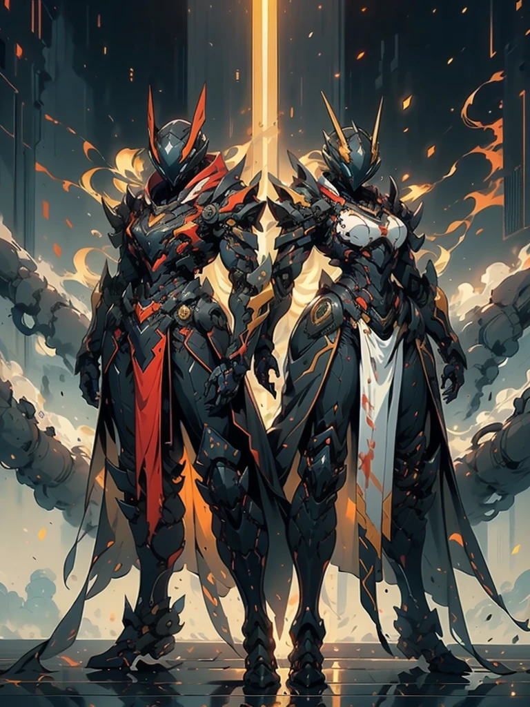 A woman adorned in fantasy-style full-body armor, a crown-concept fully enclosed helmet that unveils only her eyes, a composite layered chest plate, fully encompassing shoulder and hand guards, a lightweight waist armor, form-fitting shin guards, the overall design is heavy-duty yet flexible, ((the armor gleams with a golden glow, complemented by red and blue accents)), exhibiting a noble aura, she floats above a fantasy-surreal high-tech city, this character embodies a finely crafted fantasy-surreal style armored hero in anime style, exquisite and mature manga art style, (Queen bee mixed with Spider concept Armor, plasma, blood), ((Element, energy, elegant, goddess, femminine:1.5)), metallic, high definition, best quality, highres, ultra-detailed, ultra-fine painting, extremely delicate, professional, anatomically correct, symmetrical face, extremely detailed eyes and face, high quality eyes, creativity, RAW photo, UHD, 32k, Natural light, cinematic lighting, masterpiece-anatomy-perfect, masterpiece:1.5