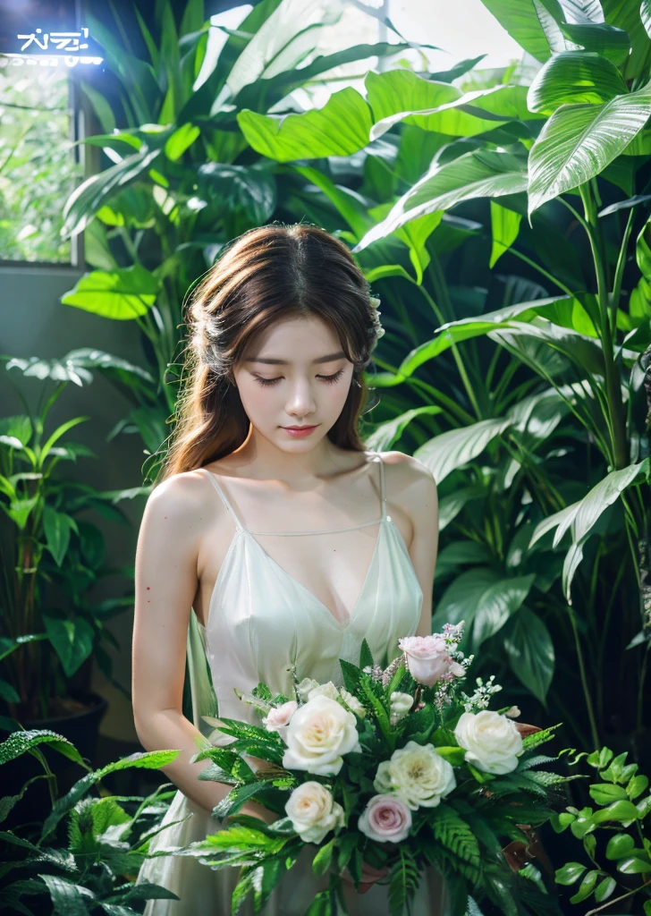 （Realistic, photo-Realistic:1.37),(8K, RAW Photos, Highest quality, masterpiece:1.2),  Ultra-detailed, 超High resolution, Kodak Vision Color, Filmed with an Arricam LT camera,Highest quality, Lively, 8K, High resolution, Escape, (Professional Lighting), (Portraiture:0.6), Brown Hair,22 years old、slender、Dreamland、Fantasy World、Iridescent stars、Wearing futuristic clothes、universe、Plants you've never seen before、Cute Flowers、In a different space、Japanese、Upper body close-up、